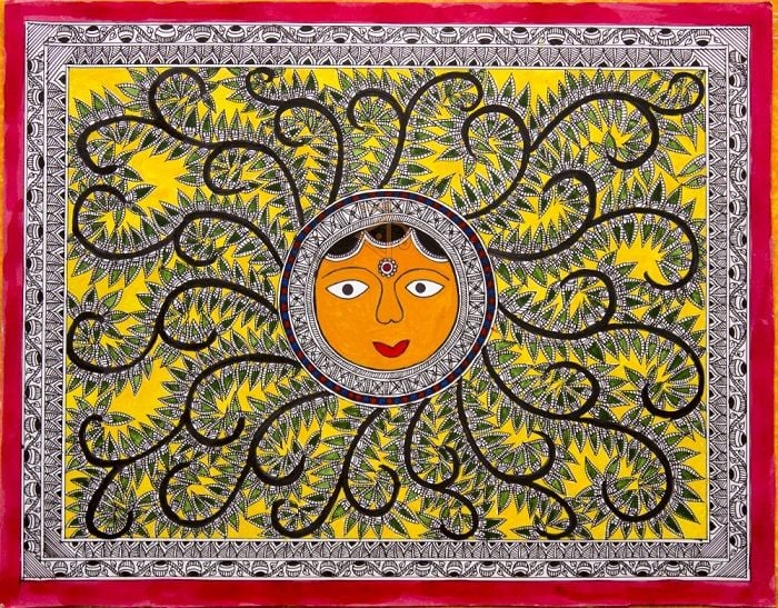 geometrical shapes of 5 figures of madhubani painting